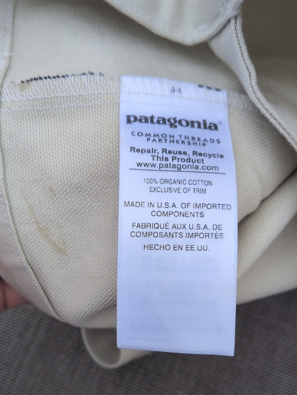 Patagonia Canvas Tote Bag in Cream with Blue Graphic - Picture 9 of 11